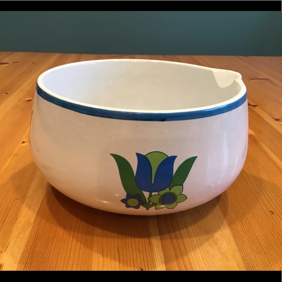 VINTAGE 70’s OVENPROOF STONEWARE HANDLED CROCK FLOWER POWER! - Picture 2 of 5